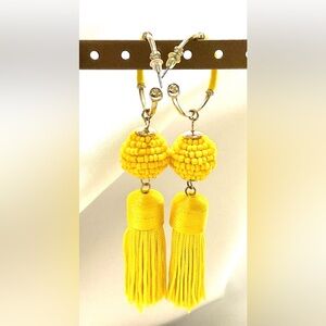 Yellow Tassel Glass Beaded Earrings